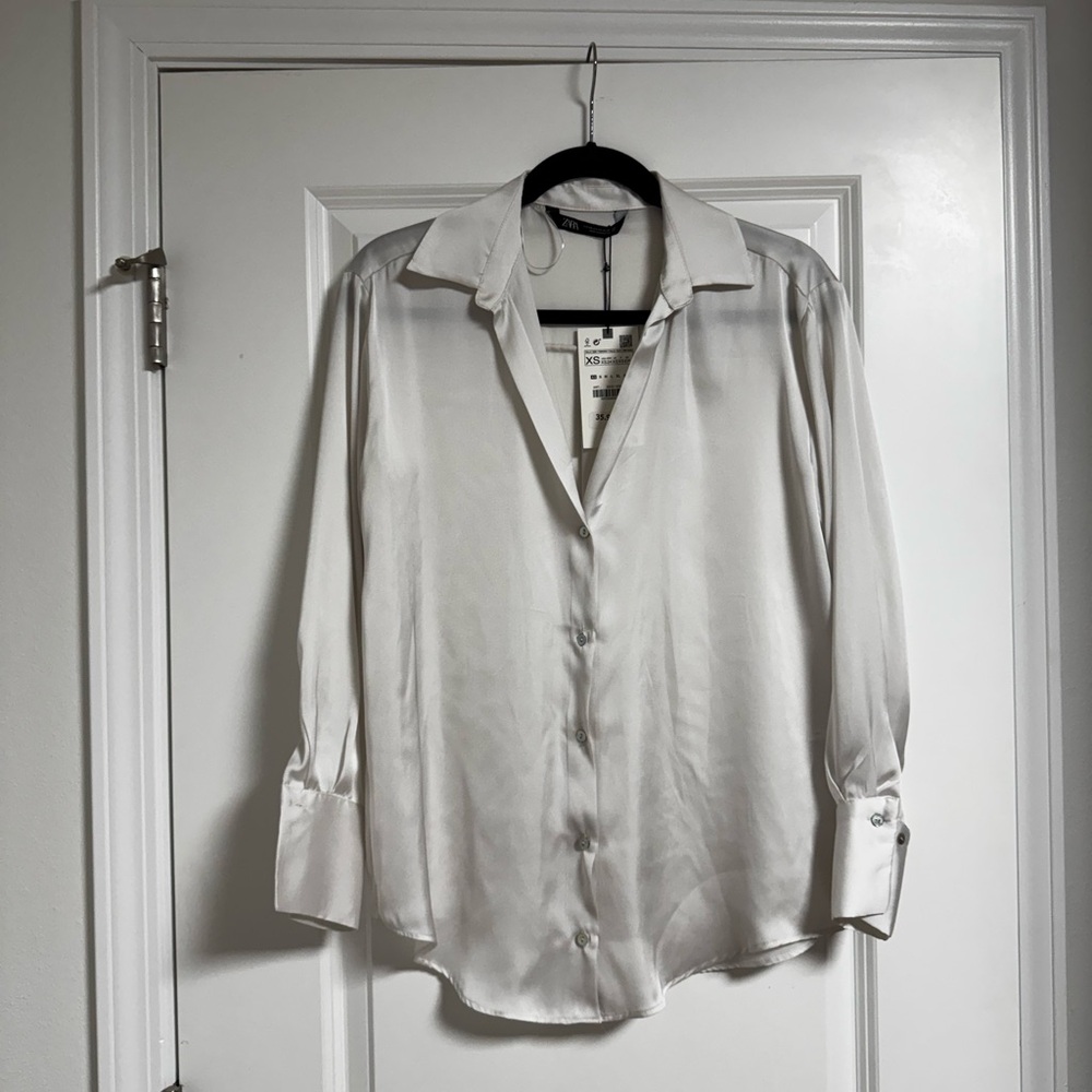 Zara Satin Dress Shirt Ivory